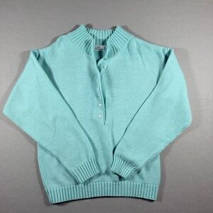 Vintage Favorites Seafoam Green Knit Henley Sweater Women’s Ruffle Collar